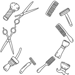 Barber Tools Collection Hand Drawn Sketch.