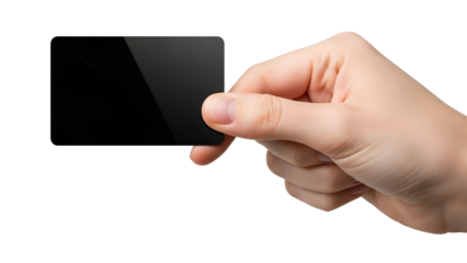 Hand Holding Black Card in Front of Transparent Background