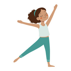 The girl is doing fitness, a balance exercise. Vector illustration isolated on white background.