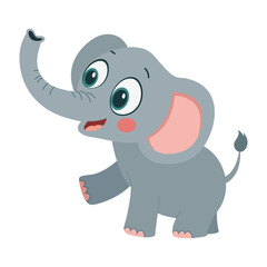 A cute baby elephant with a raised leg. Vector illustration isolated on white background.