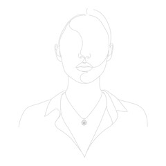 Elegant line art illustration of a woman wearing a necklace isolated on white background minimalist design for fashion, beauty, and jewelry concepts modern and stylish