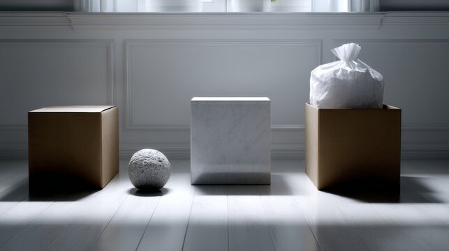 Boxes under sunlight shadows modern advertising product photography design concept packaging elegant minimal clean aesthetic professional decor structure geometry simplicity