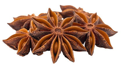 Whole Star Anise Cluster Isolated on Transparent Background