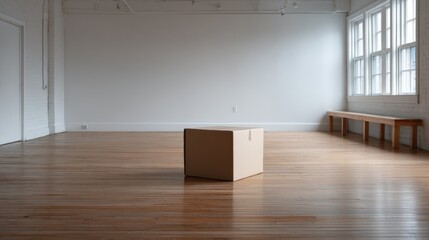 Fototapeta premium Single box empty room modern advertising product photography design concept minimal elegant clean aesthetic professional simplicity composition balance perspective space