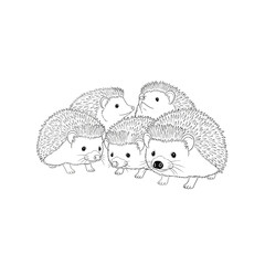 A charming gathering of hedgehogs huddled together, their spiky quills creating a protective circle, isolated on white background a delightful scene of wildlife