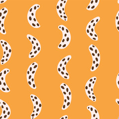 Hand drawn bananas forming a minimalist stripes pattern giving a funky jungle in colors of black, off white on yellow background. Tropical fruit seamless vector pattern. Great for home decor, fabric.