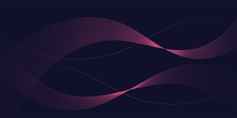 Dark abstract background featuring glowing, flowing wave lines in blue red color gradient. Futuristic design with shiny, smooth motion, perfect for technology-inspired visuals. Vector illustration.
