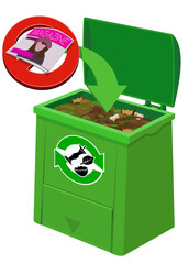 Compost bin where a Magazine or Glossy Paper are prohibited from being added to the compost (cut out)