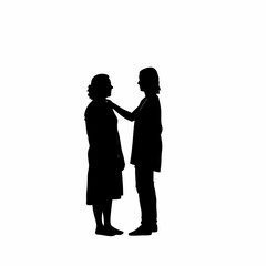 Silhouette of a recovery nurse encouraging patient s confidence isolated on white background