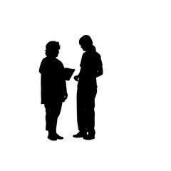 Rehab center team discussing patient progress silhouette isolated on white background
