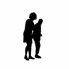 Rehab nurse silhouette supporting patient first steps isolated on white background