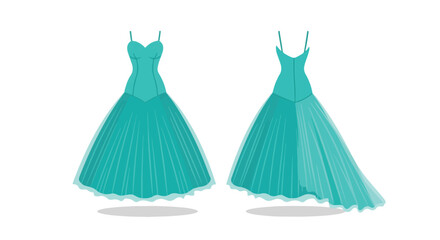 Obraz premium Elegant Teal Gowns: Front and Back View of Formal Dresses for Special Occasions and Prom Nights showing details and graceful drape of the skirts