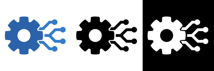 Modern gear connection icon showing mechanical and digital integration. Perfect for technology, automation, innovation, and engineering concepts.