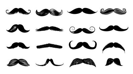Collection of black silhouette mustache designs for grooming and style concepts