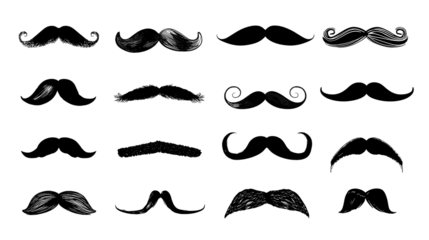 Collection of black silhouette mustache designs for grooming and style concepts