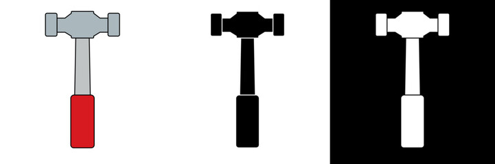 Simple hammer icon set with colored and monochrome versions. Perfect for construction, carpentry, handyman, and tool-related design themes.