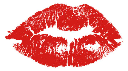 Fototapeta premium Red lipstick kiss mark imprint on white, textural