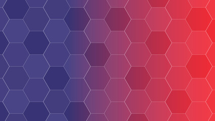 Abstract geometric gradient pattern of purple blue and red hexagons
