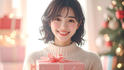 クリスマスプレゼントを貰った女性