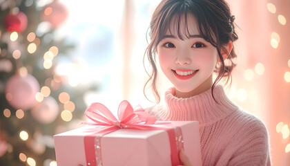 クリスマスプレゼントを貰った女性