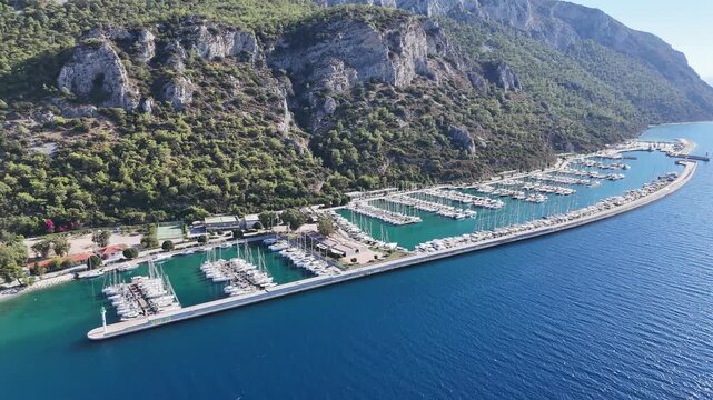 Aerial View of Oren Coastline and Marina in Milas, Turkey