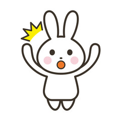 両手を上げてびっくりする可愛いうさぎのキャラクターイラスト