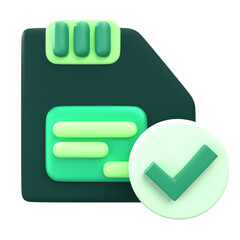 3D Rendering Floppy Disk Data Storage with Checkmark Icon Illustration