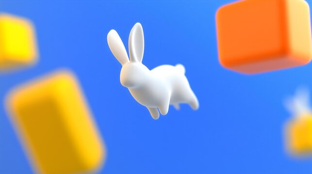 Easter bunny in blue and yellow background 
