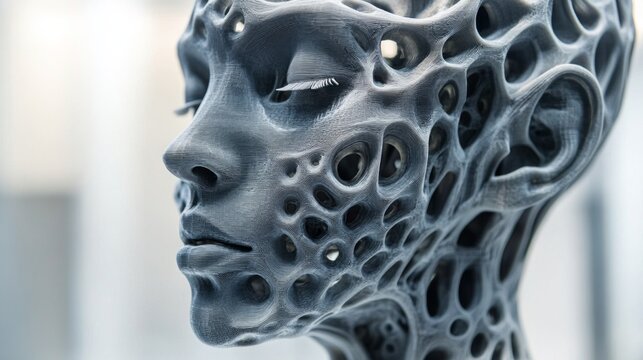 A futuristic mask with geometric openings and a modern design will emphasize themes of the future, science, and creative technologies.