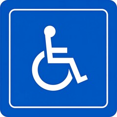 White symbol of a person in a wheelchair on a blue square, indicating accessibility