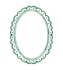 Watercolor scalloped oval frame in green.