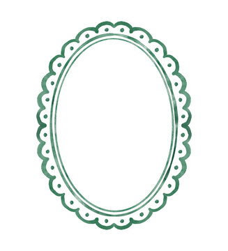 Watercolor scalloped oval frame in green.