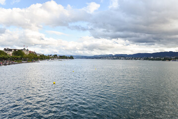 Panorama of Lake Zurich and Mountains in Switzerland