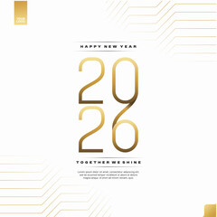 Happy New Year 2026 Golden Typography Logotype Vector Design