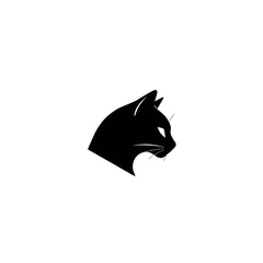 A sleek black cat silhouette, depicted in profile against a stark white background.