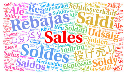 Fototapeta premium Sales in different languages word cloud illustration