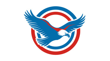 Patriotic eagle in flight within red and blue circles on white