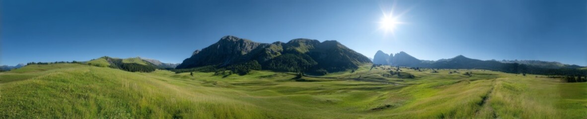 Naklejka premium Panoramic hdr landscape of scenic mountain range nature daylight vibrant environment