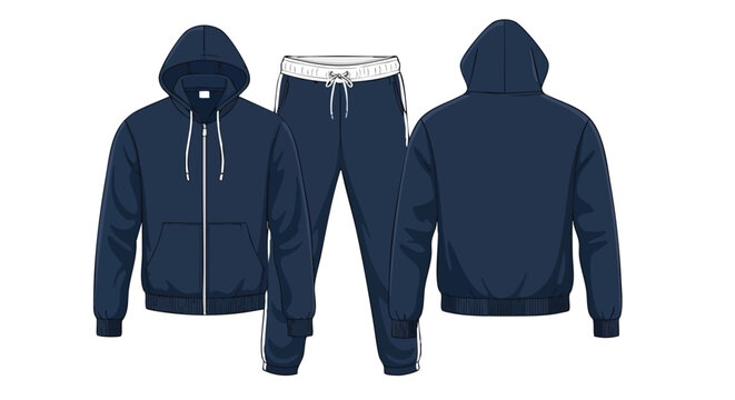 Stylish navy blue tracksuit set featuring a hoodie and joggers for athletic wear and fashion trends