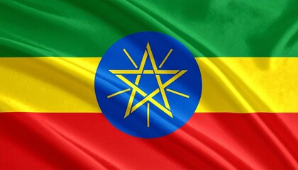Ethiopia flag, vibrant tricolor with unity symbol