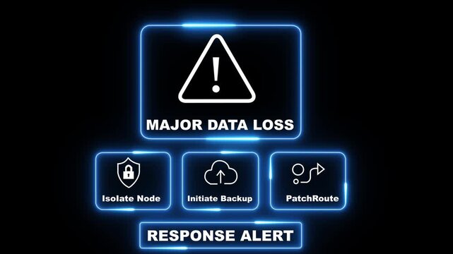 Major Data Loss response notification on digital interface in data center server room with isolate node initiate backup patch route options. neon line ,4K video , cybersecurity hacking Warning - Powered by Adobe