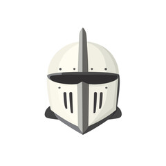 Modern cartoon illustration of a gothic jousting knight helmet, signifying a medieval battle warrior or crusader, often shown wearing steel armor in a tournament setting