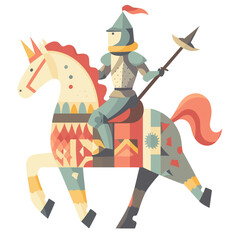 Medieval knight, a fairytale character, participates in a jousting event on horseback with a lance