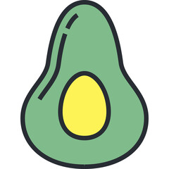 Simple Cartoon Avocado Cut In Half With Yellow Seed On Transparent Background