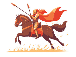 Representation of a knight astride a horse with a lance poised to begin jousting
