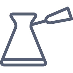 Simple Blue Outline Icon of a Turkish Coffee Pot with Handle on Transparent Background