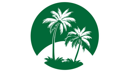 Palm tree duo inside dark green oval shape on a white background