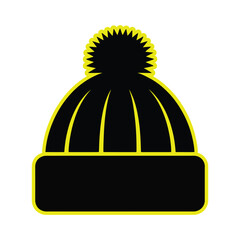 Illustration of a black winter hat with a yellow outline