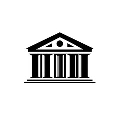 Minimalist black and white depiction of a classical building with columns