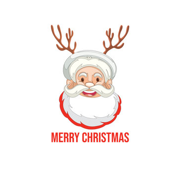 Santa with Reindeer Horns and Merry Christmas text